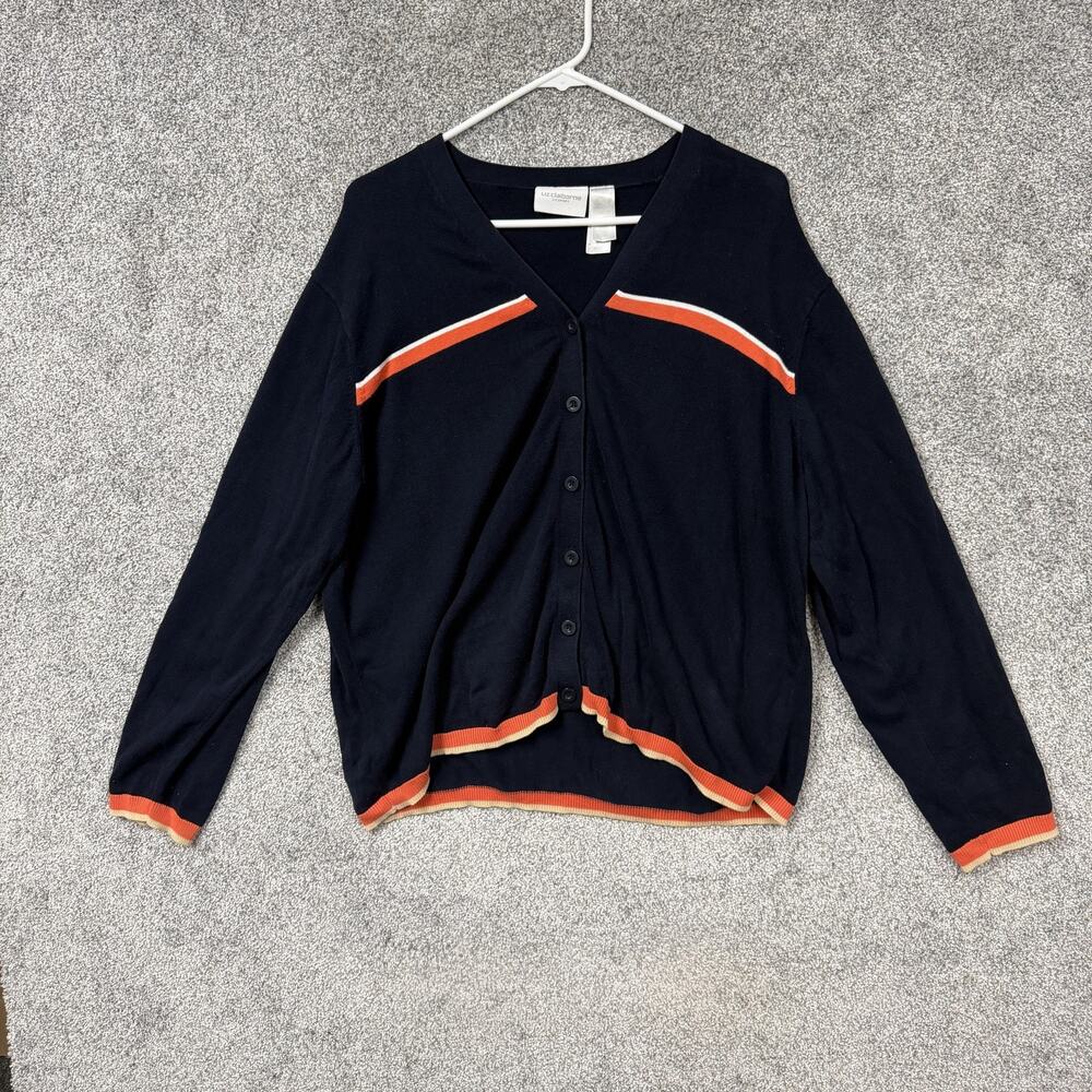 Vintage Y2K Liz Claiborne Cardigan Sweater XL Striped Preppy Sporty Streetwear
